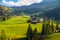 Typical hilly mountain landscape in the Dolomites with beautiful autumn colors on morning near the town of Cortina dâ€™Ampezzo