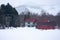 Typical Hokkaido landscape with a house and white snow in Niseko in Japan in winter