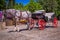 Typical horse drawn carriage in Plaza de Espana. Seville. Spain.