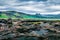 Typical Icelandic landscape on the south coast of Iceland. Dramatic summer morning with volcanic ground. Artistic style post