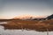 Typical Icelandic sunrise sunset mountain landscape at Arnarstapi area in Snaefellsnes peninsula in Iceland