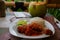 Typical Indonesian Dish: Nasi Ayam Plecing Chicken with rice an