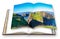 Typical Irish landscape with suspended bridge on cliffs Northern Ireland - United Kingdom - Carrick a Rede - 3D render of an
