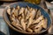 Typical Israeli breakfast buffet at any hotel. Close up of sardines.