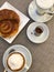 Typical italian breakfast with espresso coffee and cappuccino