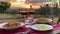 Typical Italian Food, Romantic Dinner at Sunset in Tuscany, Val d'Orcia, Italy