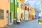 Typical italian old buildings with colorful multicolored walls and traditional houses in Rimini