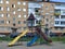 Typical Kids Playground and Residential Houses in Provincial Russia