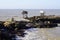 Typical landscape fishing cabin in Saint-Palais-sur-Mer Gironde estuary in West coast of France