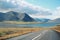 The typical landscape of the western of Iceland, Volcano mountain, highway, Lake and sea, the exotic landscape Icelandic