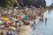 Typical ligurian beach in summertime, in Levanto, La Spezia province near 5 Terre, Italy.