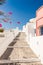 Typical little street in santorini in greece in cyclades