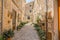 Typical mediterranean cobblestone street in Valldemossa, Mallorca, Spain