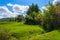 Typical Moldovan landscape of a green agrarian country Republic of Moldova. Background with copy space