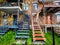 Typical Montreal neighborhood street with staircases