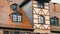 Typical national German houses in the city of Furth in style of fachwerk or half-timbered.