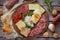 Typical Neapolitan dish of the Easter period withsalami ricotta salata, tortano, casatiello, provolone and hard-boiled eggs