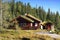 Typical norwegian rural cottage. Beautiful landscape of Norway.