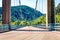 Typical Norwegian view of the bridge across the fjord. Colorful summer morning in the Norway. Traveling concept background. Artist