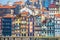 Typical old houses with colorful facades at Ribeira district, Porto, Portugal