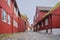 Typical old red-painted houses on Tinganes in the old town of TÃ³rshavn of the Faroe Islands.