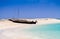 Typical outrigger fishermen pirogues moored on turquoise sea of Nosy Ve island, Indian Ocean, Madagascar