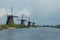 Typical panoramic view with windmills in Kinderdijk, Holland