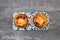 typical portugese egg tart pastel de nata on ceramic background