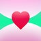 A typical red heart with a green stripe background and a pink behind a heart of love and affection.