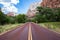 Typical red road in Zion National Park, Utah, USA