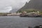 Typical red rorbu fishing hut on Lofoten islands in Norway