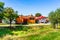 Typical rural landscape and rustic houses in Barcut -Bekokten, Transylvania, Romania, 2021