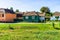 Typical rural landscape and rustic houses in Barcut -Bekokten, Transylvania, Romania, 2021