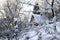 Typical russian abandoned snow-covered village in winter day