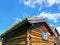 Typical small log house with grass roof in Norway