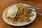 typical spanish food called migas (shepherd\\\'s breadcrumbs