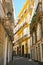 Typical street with traditioal architecture in Cadiz, Spain.