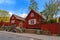 Typical swedish wooden residential house painted in traditional falun red on the skippers alley Skeppargrand in a historic
