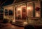 Typical terrace of an American cottage decorated for Christmas. AI Generated