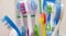 typical tooth brush in ordinary family for oral hygiene and health keeping equipment