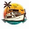 Typical touring boat. Leisure and holidays on the water. Cartoon vector illustration. label, sticker