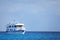 Typical tourist yacht anchored at Gardner Bay, Espanola Island, Galapagos National park, Ecuador