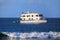 Typical tourist yacht anchored at Suarez Point at Espanola Island, Galapagos National park, Ecuador