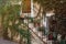 Typical traditional porch with a lot of flower pots and ivy on stairs in one of the most beautiful villages of France Lourmarin,