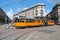 Typical tram (tramcar, trolley) in Milan square