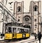 Typical tramway in Lisbon near Se cathedral