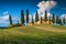 Typical Tuscany stone house on the hill near Pienza, Italy