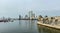 A typical view of the city skyline of the Cartagena, Columbia port early in a hazy morning