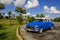 Typical view of classic blue American car on Cuba