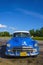 Typical view of classic blue American car on Cuba near Havana